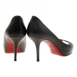 Pre Owned Christian Louboutin Black Leather Very Prive Peep Toe Pumps Size 38.5 