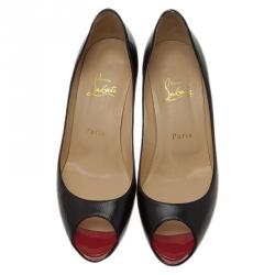 Pre Owned Christian Louboutin Black Leather Very Prive Peep Toe Pumps Size 38.5 