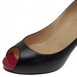 Pre Owned Christian Louboutin Black Leather Very Prive Peep Toe Pumps Size 38.5 