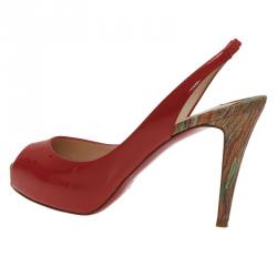 Pre Owned Christian Louboutin Red Patent So Private Peep Toe Slingback Sandals Size 38.5