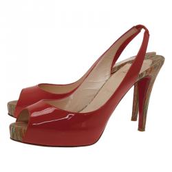 Pre Owned Christian Louboutin Red Patent So Private Peep Toe Slingback Sandals Size 38.5