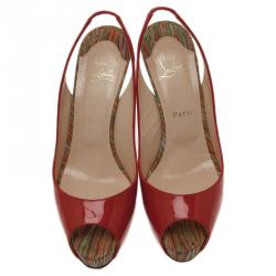 Pre Owned Christian Louboutin Red Patent So Private Peep Toe Slingback Sandals Size 38.5