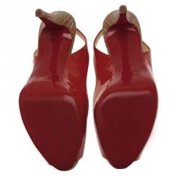 Pre Owned Christian Louboutin Red Patent So Private Peep Toe Slingback Sandals Size 38.5