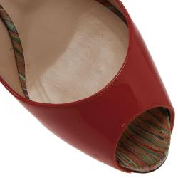 Pre Owned Christian Louboutin Red Patent So Private Peep Toe Slingback Sandals Size 38.5
