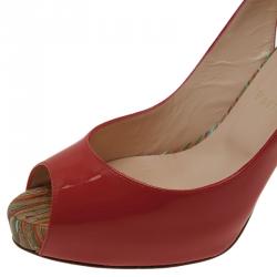 Pre Owned Christian Louboutin Red Patent So Private Peep Toe Slingback Sandals Size 38.5
