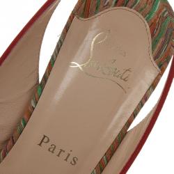 Pre Owned Christian Louboutin Red Patent So Private Peep Toe Slingback Sandals Size 38.5