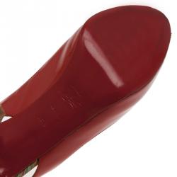 Pre Owned Christian Louboutin Red Patent So Private Peep Toe Slingback Sandals Size 38.5