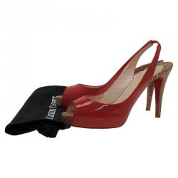 Pre Owned Christian Louboutin Red Patent So Private Peep Toe Slingback Sandals Size 38.5