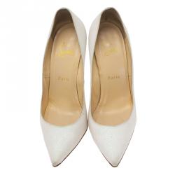 مملوكة مسبقًا حذاء كعب عالي كريستيان لوبوتان ديكوليه جلتر أبيض مقاس 39