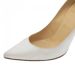 مملوكة مسبقًا حذاء كعب عالي كريستيان لوبوتان ديكوليه جلتر أبيض مقاس 39