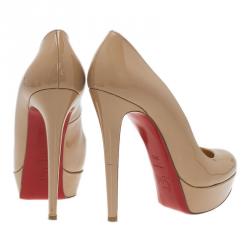 Pre Owned Christian Louboutin Nude Patent Bianca Platform Pumps Size 39.5