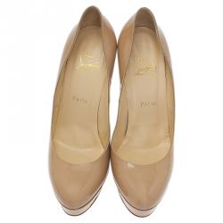 Pre Owned Christian Louboutin Nude Patent Bianca Platform Pumps Size 39.5