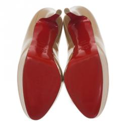 Pre Owned Christian Louboutin Nude Patent Bianca Platform Pumps Size 39.5