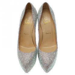 مملوكة مسبقًا حذاء كعب عالي كريستيان لوبوتان دافوديل مرصع كريستال جلد مدبوغ فضي مقاس 39