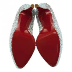 مملوكة مسبقًا حذاء كعب عالي كريستيان لوبوتان دافوديل مرصع كريستال جلد مدبوغ فضي مقاس 39