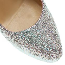 مملوكة مسبقًا حذاء كعب عالي كريستيان لوبوتان دافوديل مرصع كريستال جلد مدبوغ فضي مقاس 39