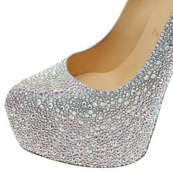 مملوكة مسبقًا حذاء كعب عالي كريستيان لوبوتان دافوديل مرصع كريستال جلد مدبوغ فضي مقاس 39