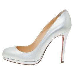 مملوكة مسبقًا Christian Louboutin Mettalic Silver Leather Neofilo Pumps Size 38.5