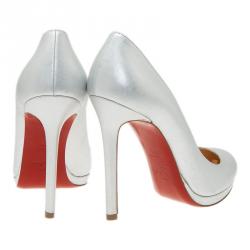 مملوكة مسبقًا Christian Louboutin Mettalic Silver Leather Neofilo Pumps Size 38.5