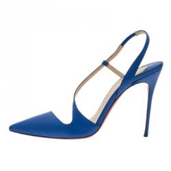 مملوكة مسبقًا Christian Louboutin Blue Leather June Slingback Sandals Size 40