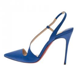 مملوكة مسبقًا Christian Louboutin Blue Leather June Slingback Sandals Size 40