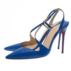 مملوكة مسبقًا Christian Louboutin Blue Leather June Slingback Sandals Size 40