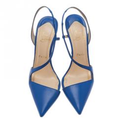 مملوكة مسبقًا Christian Louboutin Blue Leather June Slingback Sandals Size 40