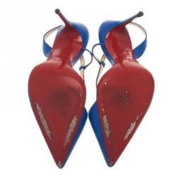 مملوكة مسبقًا Christian Louboutin Blue Leather June Slingback Sandals Size 40