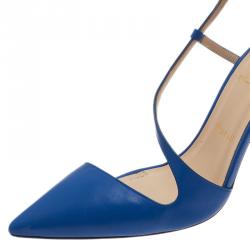 مملوكة مسبقًا Christian Louboutin Blue Leather June Slingback Sandals Size 40