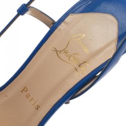مملوكة مسبقًا Christian Louboutin Blue Leather June Slingback Sandals Size 40