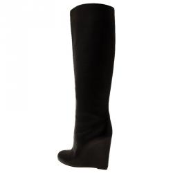 Pre Owned Christian Louboutin Black Leather Zepita Tall Wedges Boots Size 38.5