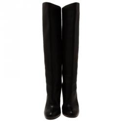 Pre Owned Christian Louboutin Black Leather Zepita Tall Wedges Boots Size 38.5