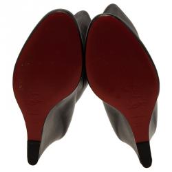 Pre Owned Christian Louboutin Black Leather Zepita Tall Wedges Boots Size 38.5
