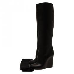 Pre Owned Christian Louboutin Black Leather Zepita Tall Wedges Boots Size 38.5