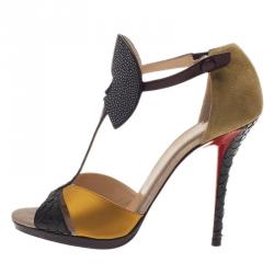 Pre Owned Christian Louboutin Python and Stingray Aztec Sandals Size 39