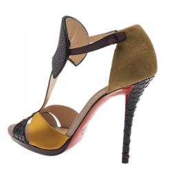 Pre Owned Christian Louboutin Python and Stingray Aztec Sandals Size 39