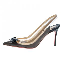 Pre Owned Christian Louboutin Grey and Beige Patent Suspenodo Slingback Sandals Size 37.5