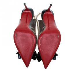 Pre Owned Christian Louboutin Grey and Beige Patent Suspenodo Slingback Sandals Size 37.5
