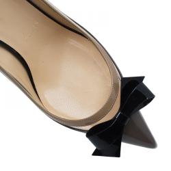Pre Owned Christian Louboutin Grey and Beige Patent Suspenodo Slingback Sandals Size 37.5