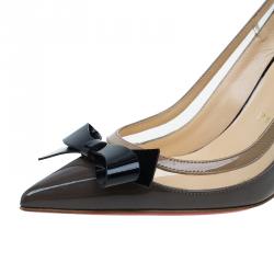 Pre Owned Christian Louboutin Grey and Beige Patent Suspenodo Slingback Sandals Size 37.5