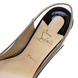 Pre Owned Christian Louboutin Grey and Beige Patent Suspenodo Slingback Sandals Size 37.5