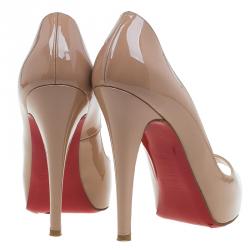 Pre Owned Christian Louboutin Beige Patent  Very Prive Peep Toe Pumps Size 36.5