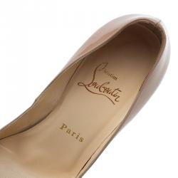 Pre Owned Christian Louboutin Beige Patent  Very Prive Peep Toe Pumps Size 36.5