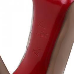 Pre Owned Christian Louboutin Beige Patent  Very Prive Peep Toe Pumps Size 36.5