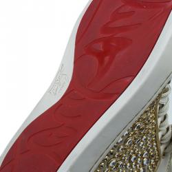 Pre Owned Christian Louboutin Cream Strass Embellished Leather High Top Sneakers Size 36
