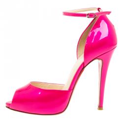 مملوكة مسبقًا حذاء كريستيان لوبوتان غاردنر دورسي جلد وردي لامع بحزام للكاحل مقاس 37