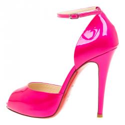 مملوكة مسبقًا حذاء كريستيان لوبوتان غاردنر دورسي جلد وردي لامع بحزام للكاحل مقاس 37