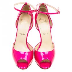 مملوكة مسبقًا حذاء كريستيان لوبوتان غاردنر دورسي جلد وردي لامع بحزام للكاحل مقاس 37