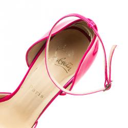 مملوكة مسبقًا حذاء كريستيان لوبوتان غاردنر دورسي جلد وردي لامع بحزام للكاحل مقاس 37