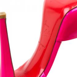 مملوكة مسبقًا حذاء كريستيان لوبوتان غاردنر دورسي جلد وردي لامع بحزام للكاحل مقاس 37